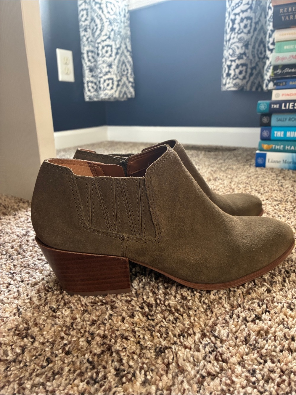 Franco Sarto Olive Suede Chelsea Cut Ankle Booties